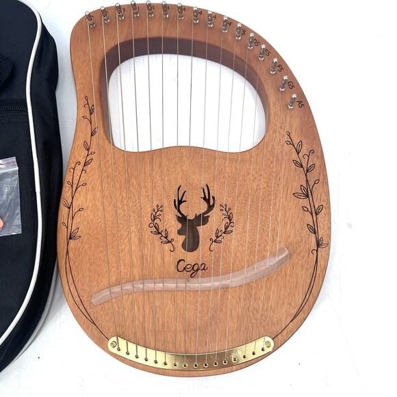 Cega 16-String Lyre Harp – Solid Wood Engraved Instrument Case & Tools - Picture 2 of 6